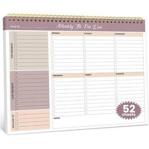 Weekly to do list notepad undated planner pad 52 sheets desk organizer office ho